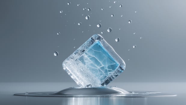 A diamond shaped ice cube floating in water photo