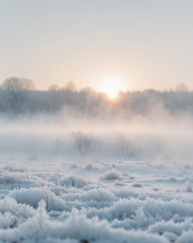 Serene Winter Morning with Frosty Landscape Glow photo