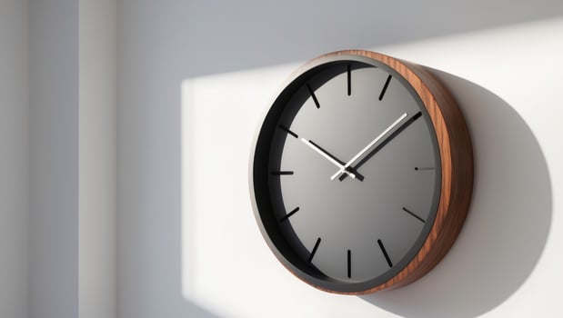 Modern black wall clock with wooden accents photo