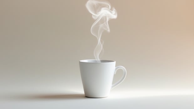White coffee cup with steam coming out of it photo