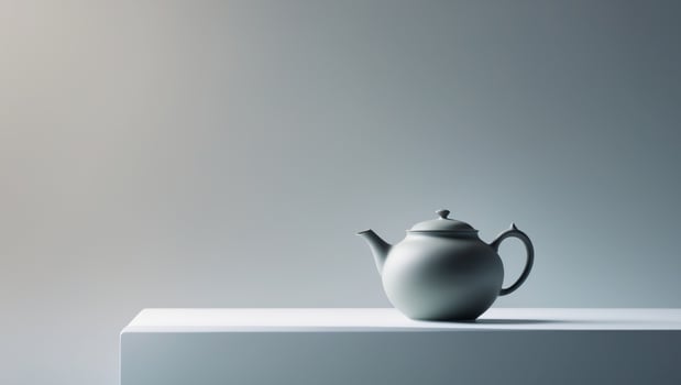 A teapot is sitting on a white table photo