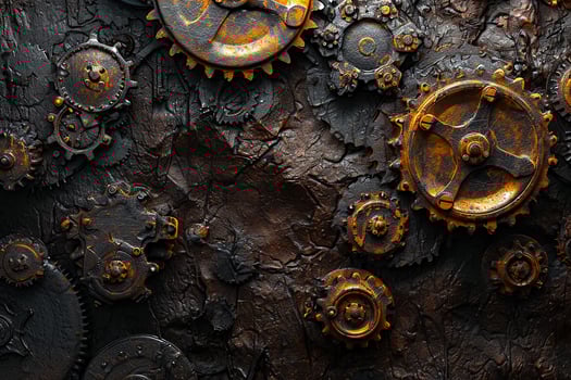 A close up of gears on a wall photo