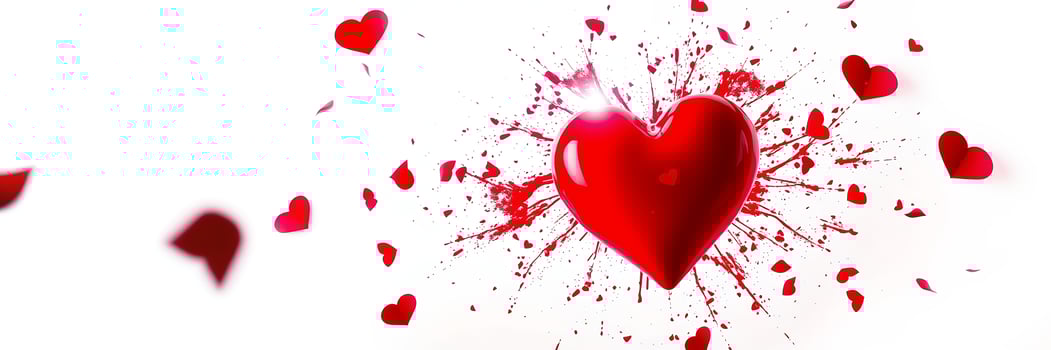 Red Heart Explosion Romantic Love Hearts White Background photo