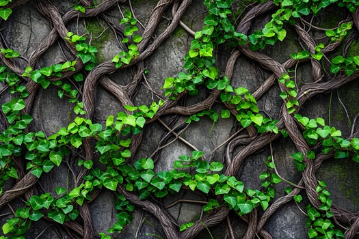 A wall covered in vines and leaves photo