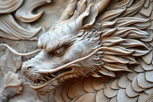 A close up of a carved dragon head photo