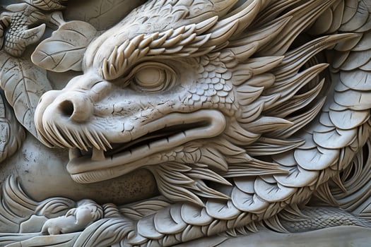 A stone carving of a dragon head photo
