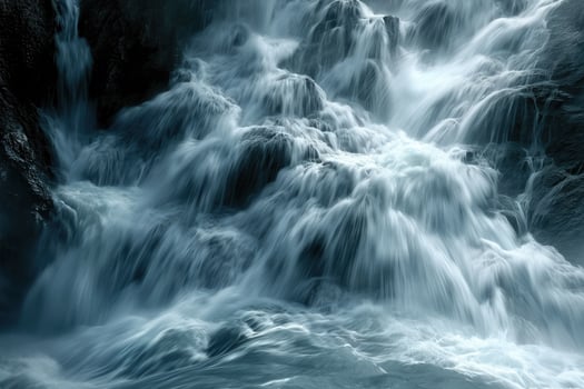 A waterfall is shown in a dark and stormy night photo