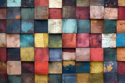 Colorful wall with many different colored squares photo