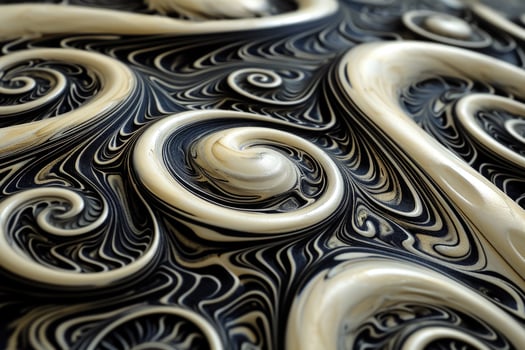 A close up of a black and white swirl pattern photo