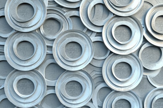 A 3d rendering of a wall with many circles photo
