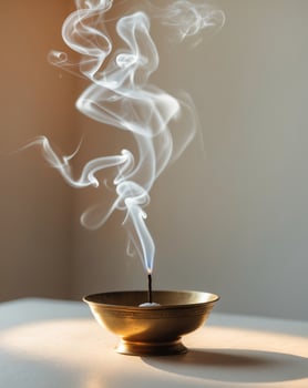 Aromatic Incense Burning in Traditional Brass Bowl photo