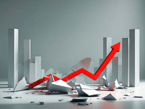 Financial Crisis Depicted by Shattered Bar Chart and Declining Red Line photo
