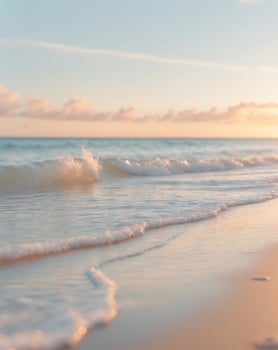 Golden Hour Serenity Beach Waves Gently Kissing the Shore at Sunset photo