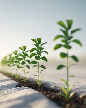 A row of small green plants growing upward out of the ground photo