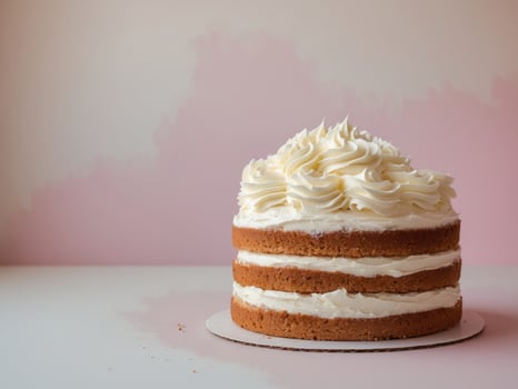A cake with white frosting on top photo