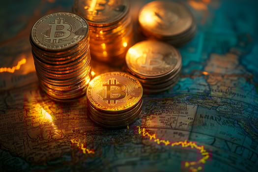 Conceptual of cryptocurrency influencing the global economy photo