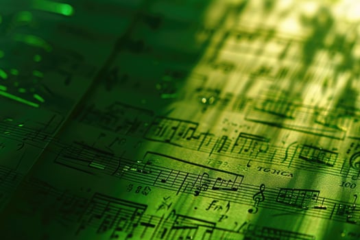 Music sheet background with green light photo