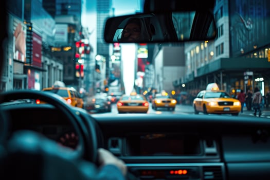 A view of a city street from inside a car photo