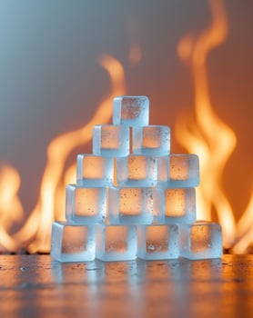 Ice cubes in front of a fire photo