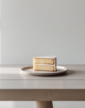 there is a piece of cake on a plate on a table photo