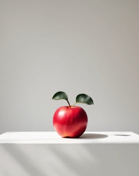 A red apple sitting on a white table photo