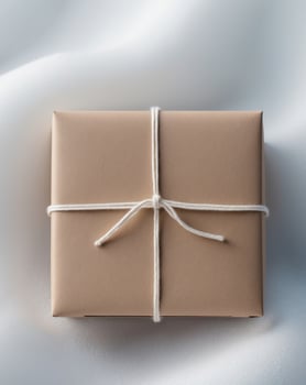 A brown wrapped gift box on a white background photo