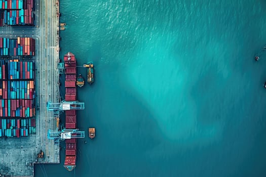 An aerial view of a dock with containers photo