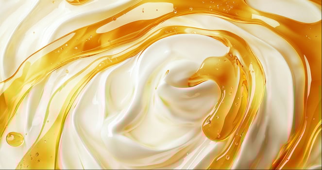 Yogurt swirl with honey close up, whipped cream texture, top view background photo