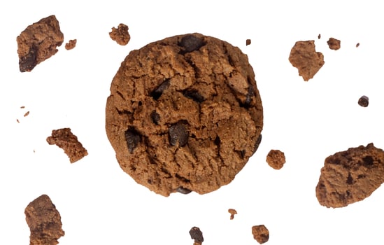 chocolate chips with crumbs isolated photo