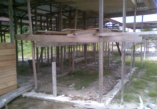 Progress of wooden house construction. photo