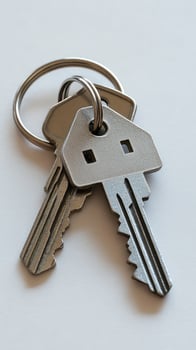 House keys resting on white background symbolizing new home purchase photo