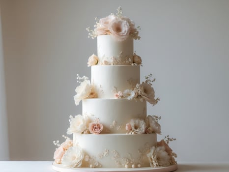 A wedding cake with flowers on top photo