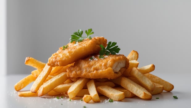 Studio Shot of Fish and Chips - Crispy and Golden Classic Dish photo