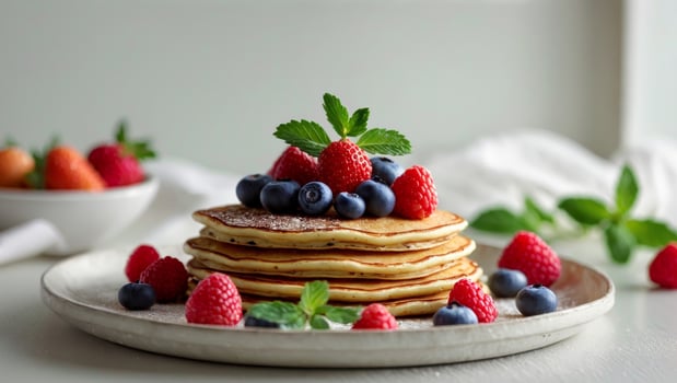 Elegant Savory Pancakes with Fresh Berries and Mint photo