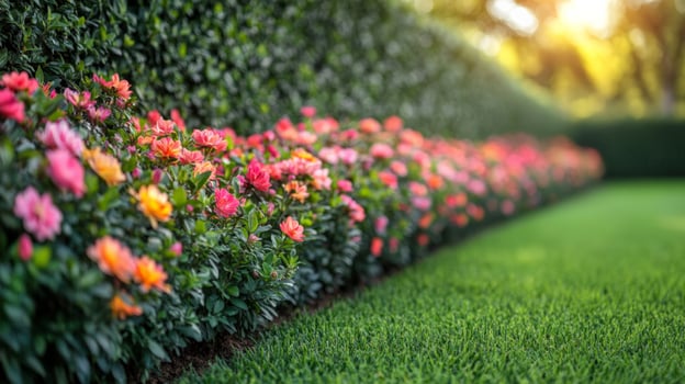 A row of flowers in a garden photo