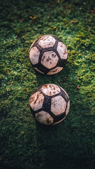 Soccer ball resting on lush green grass under natural light during a sunny day photo