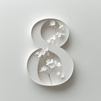 Decorative white number eight with delicate flowers displayed on a plain background photo