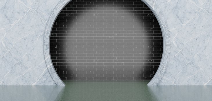 Floor and wall, circle hole, perforated, circle scene, 3D illustration photo