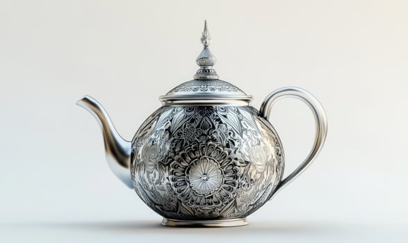 A silver tea pot with a gold top photo