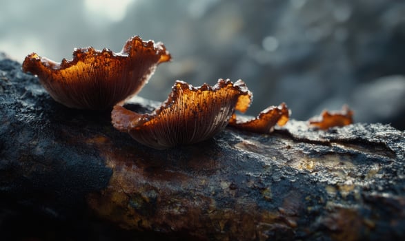 Three mushrooms are on a log photo