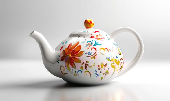 A white tea pot with a floral design on it photo