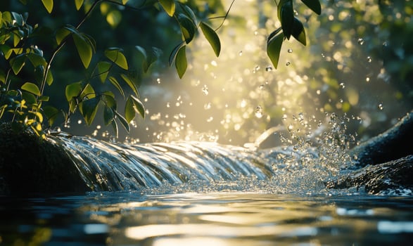A stream of water is flowing over a rock photo