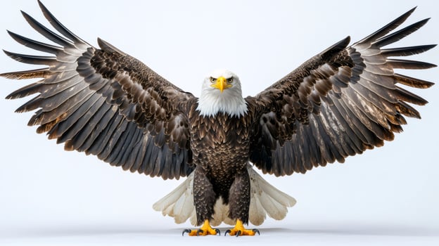Majestic bald eagle showing its wingspan on white background photo