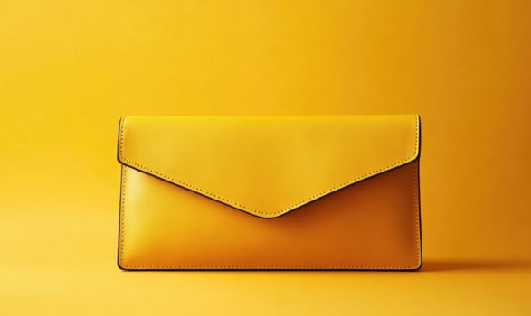 A yellow purse with a black strap photo