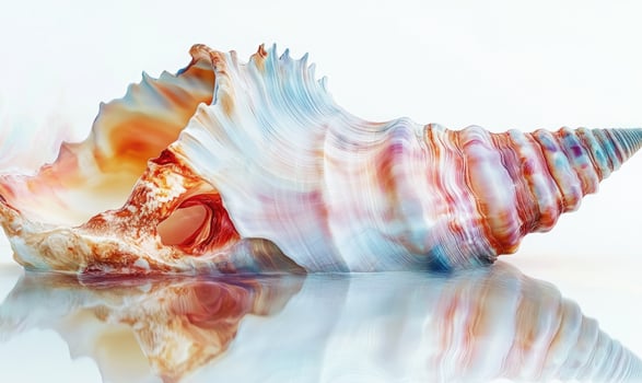 A shell with a pink, orange, and white color photo