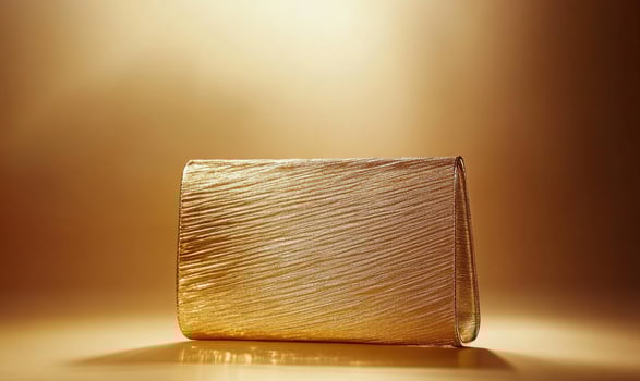 A gold purse is sitting on a table photo