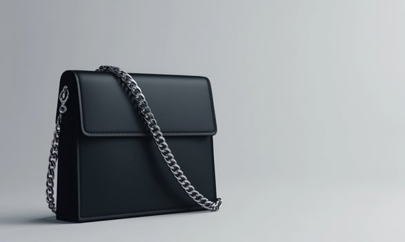 A black purse with a silver chain photo