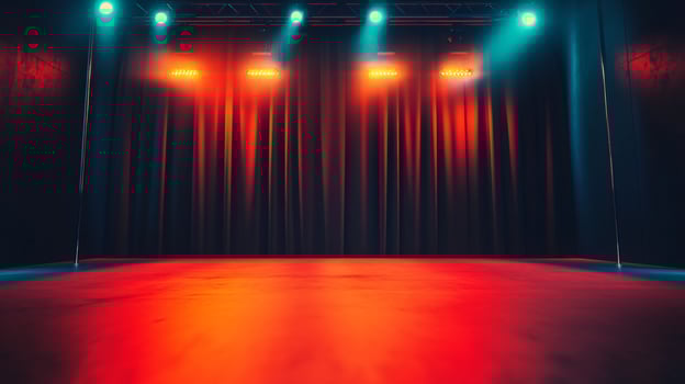 A stage with red curtains and lights photo