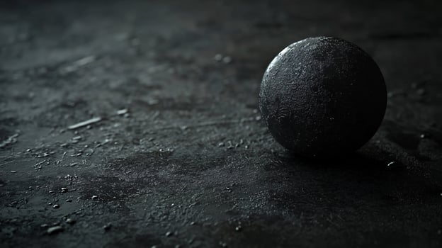 A black ball is sitting on a wet surface photo