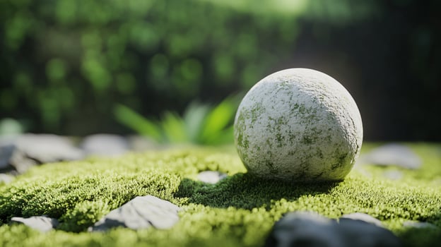 A white ball is sitting on a patch of green grass photo